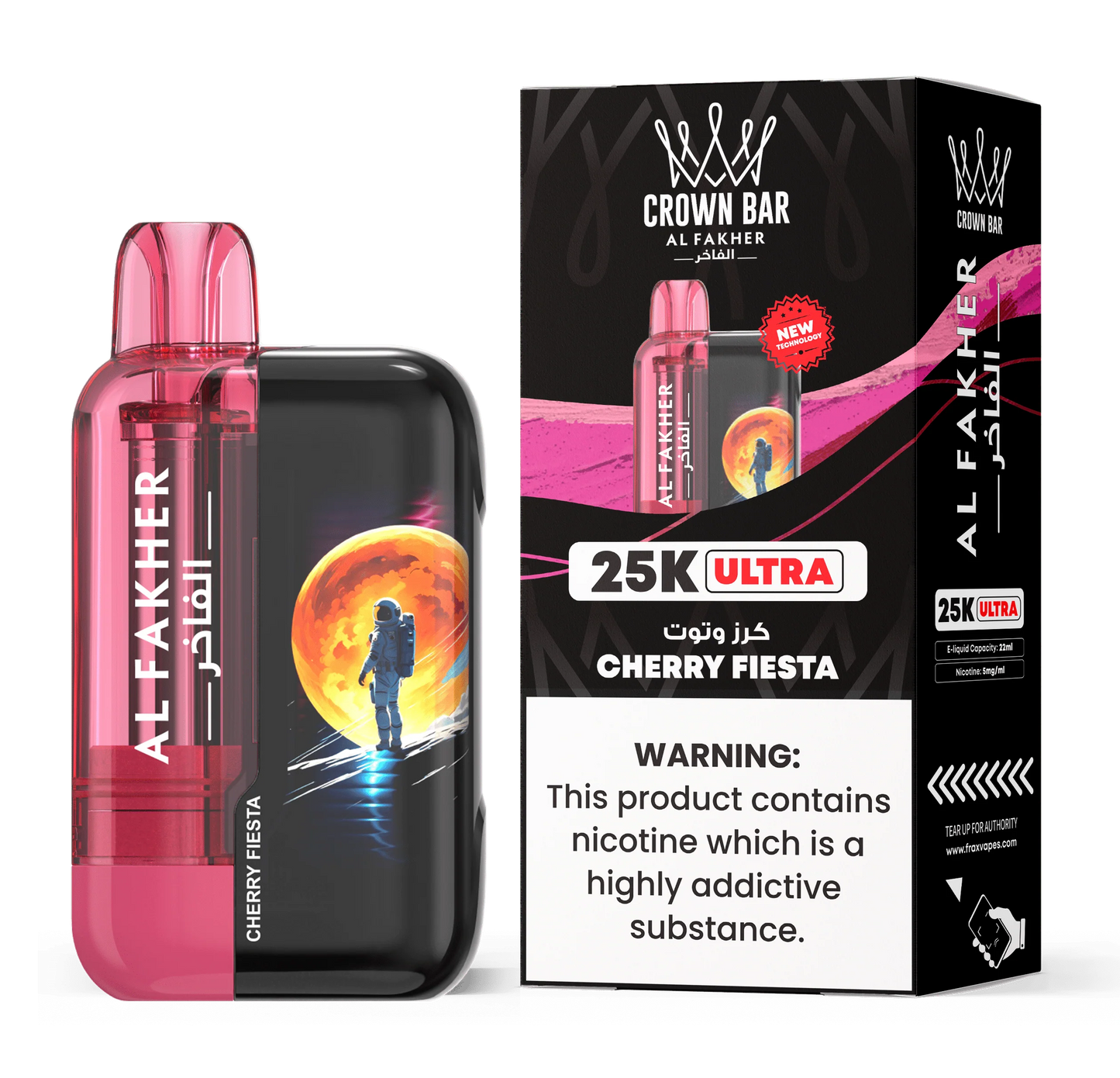 Al Fakher Ultra 25000 Puffs Disposable Vape in Cherry Fiesta flavor – bold red device with cherry illustrations on the packaging.