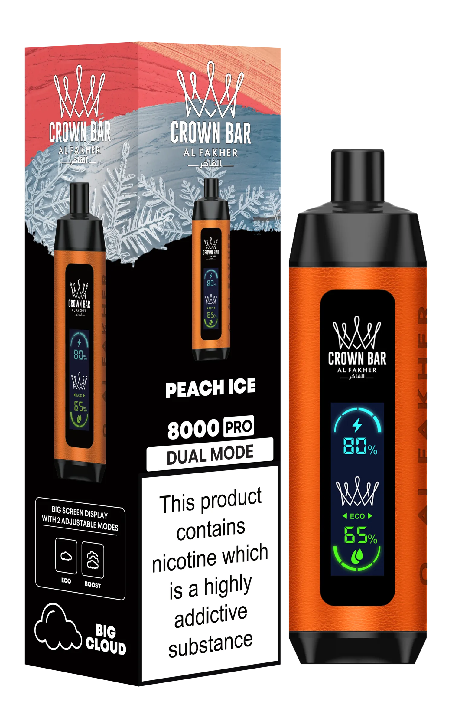 Crown Bar vape device with packaging on a white background