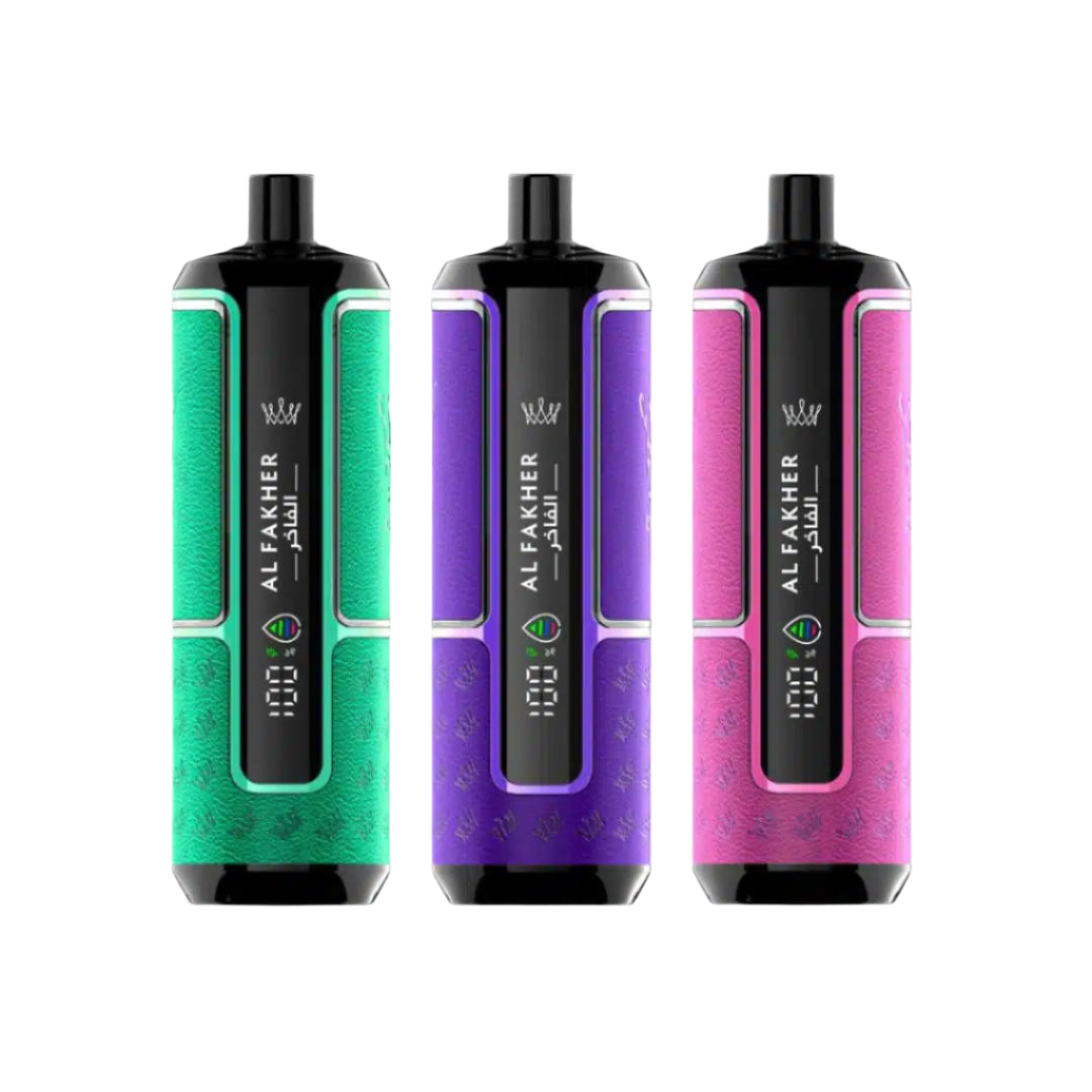 Three vape devices in green, purple, and pink with 'Vape UAE' branding on a white background.