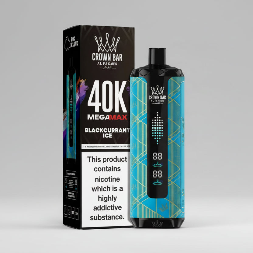 Crown Bar vape device and packaging on a gray background