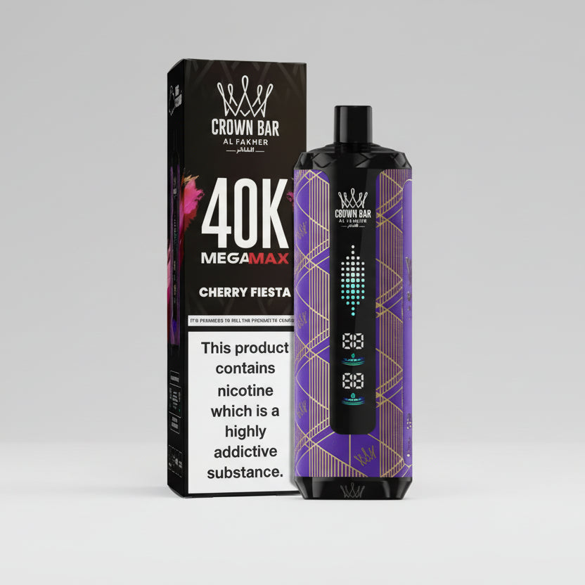 Crown Bar vape device and packaging on a gray background