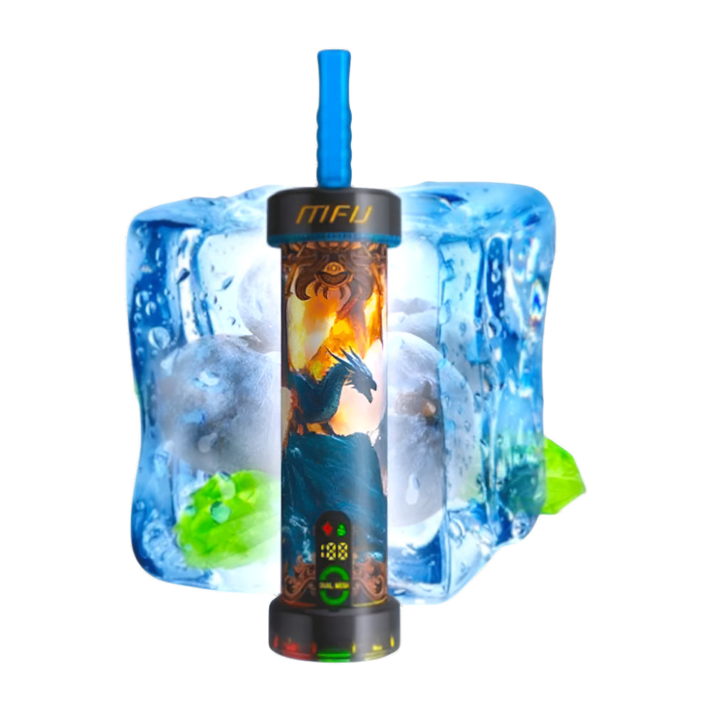 Digital water bottle with ice cube design on a white background