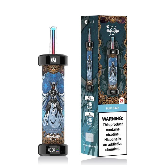 Hookah pen with packaging featuring angel design and nicotine warning label.