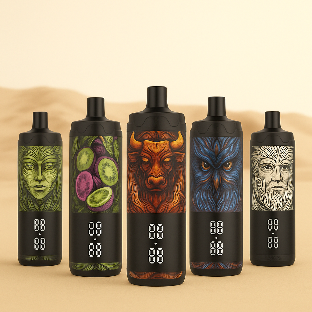 A collection of VNSN Quake Ultra 30000 disposable vape devices in various colors, each featuring a different character design and a digital display.