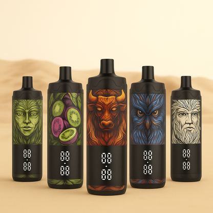 A collection of VNSN Quake Ultra 30000 disposable vape devices in various colors, each featuring a different character design and a digital display.