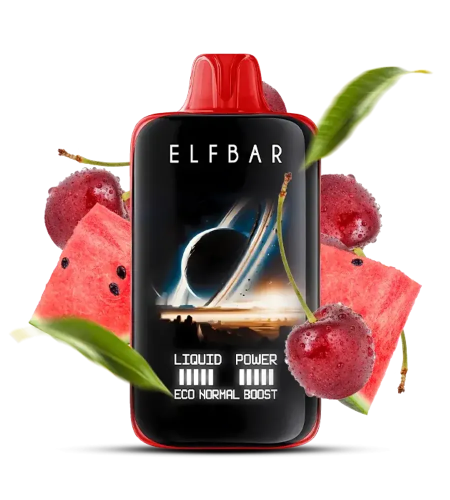 Elfbar vape device with fruit elements on a white background