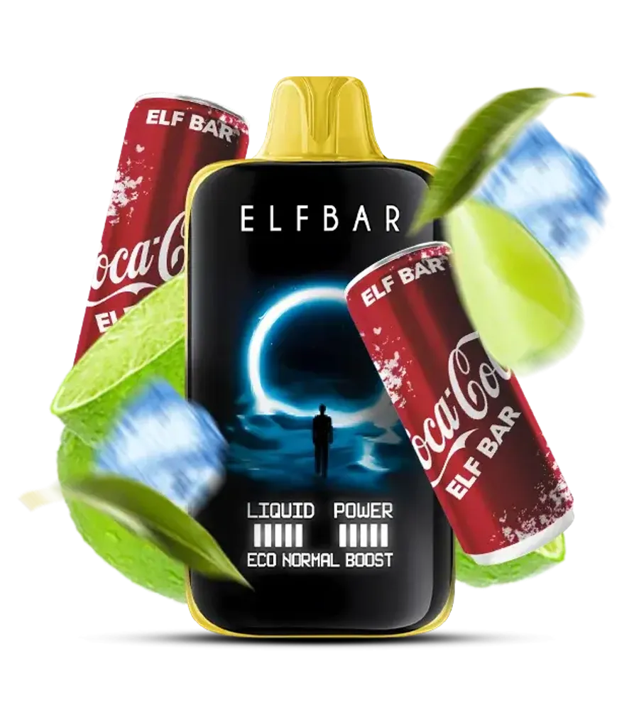 Elf Bar vape device with Coca-Cola branding and lime graphics on a white background