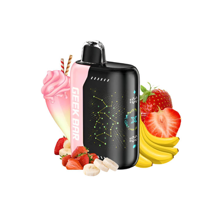 Geek Bar vape device with fruits and ice cream on a white background, featuring My Vape Dubai branding.