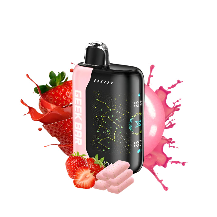 Vape device with strawberry and pink elements on a white background, featuring 'My Vape Dubai' branding.