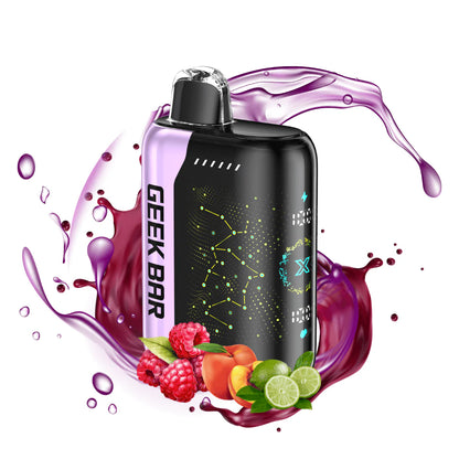 Geek Bar vape device with colorful fruit graphics on a white background