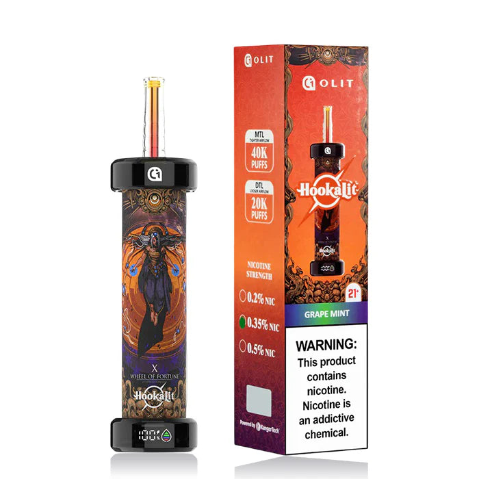 Hookahlit vape device with packaging on a white background