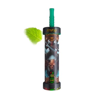 Vape device with a colorful design on a white background