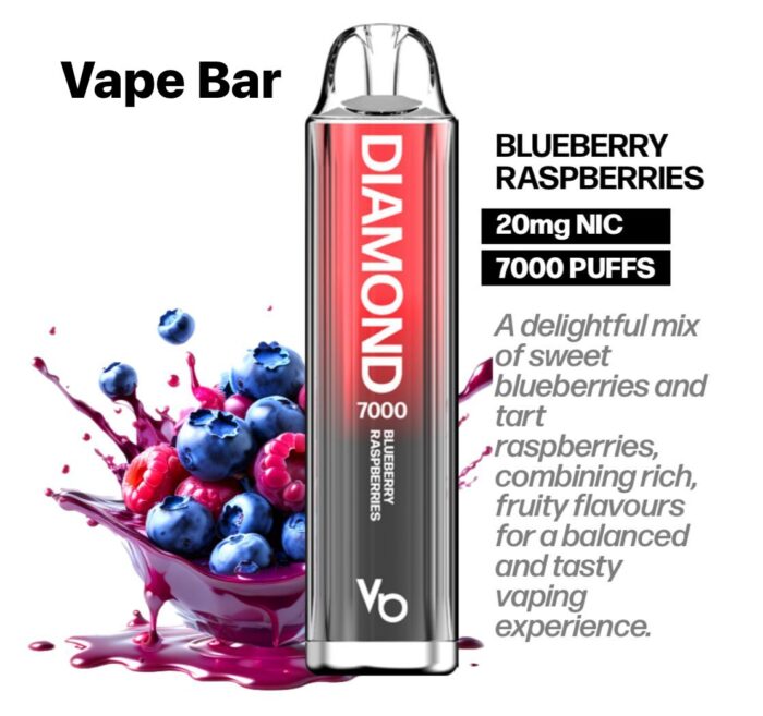 Diamond 7000 vape device with blueberries and raspberries on a white background