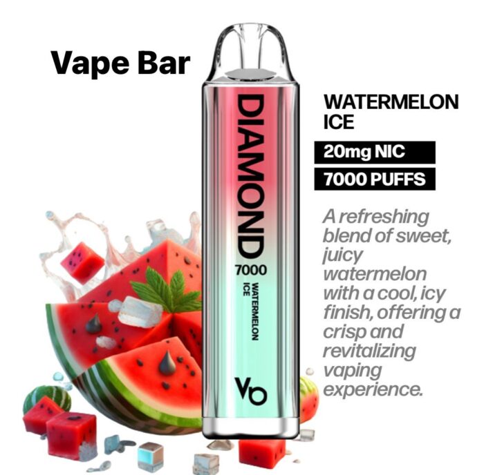 Diamond 7000 vape bar for watermelon ice flavor with watermelon graphics on a white background