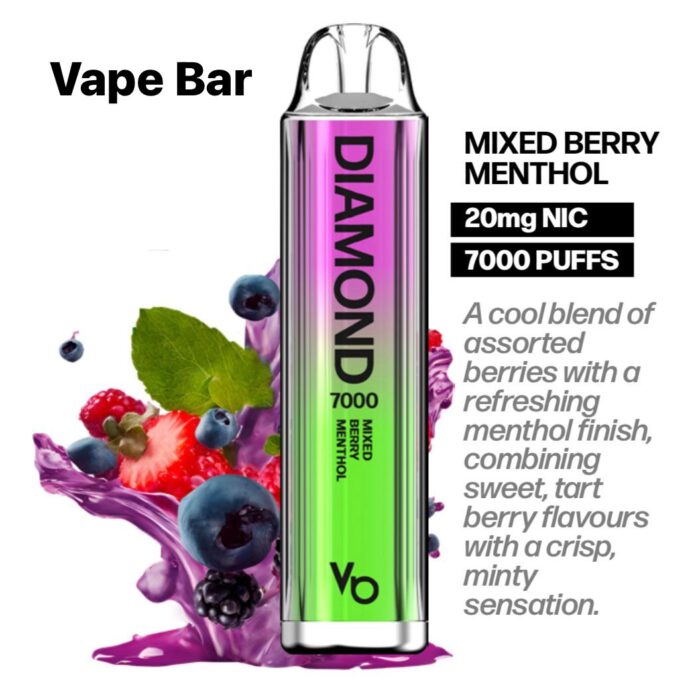 Diamond vape bar with mixed berry menthol flavor on a white background
