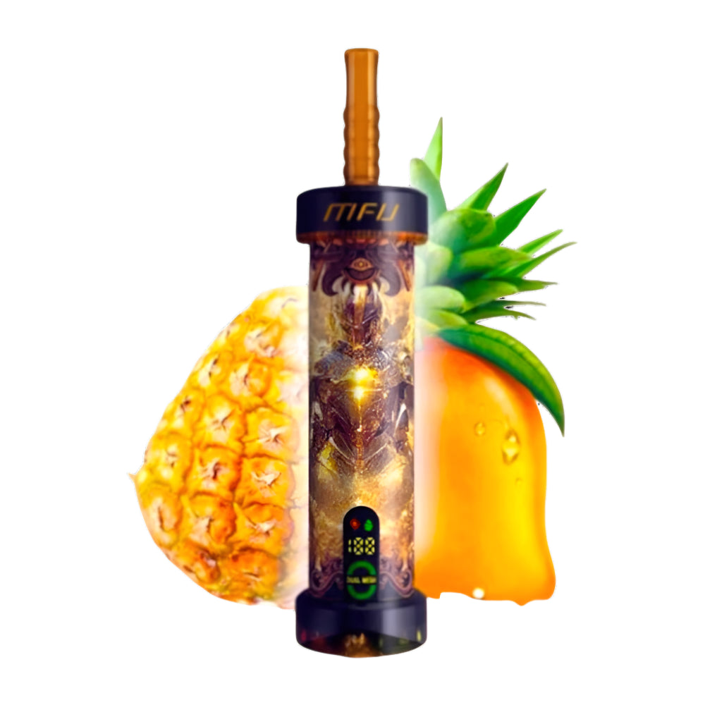 Vape device with pineapple graphics on a white background