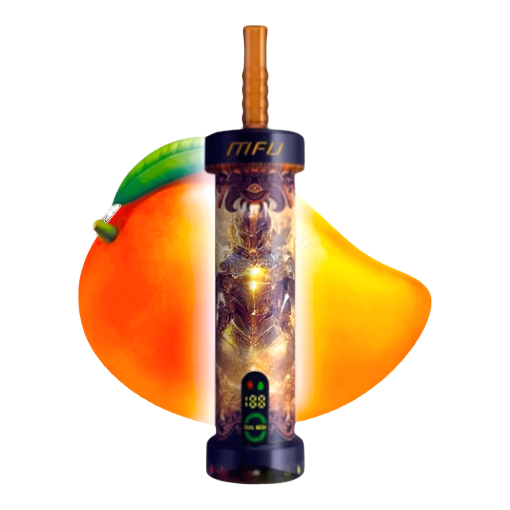 Vape device with 'MFU' branding on a white background with an orange graphic.