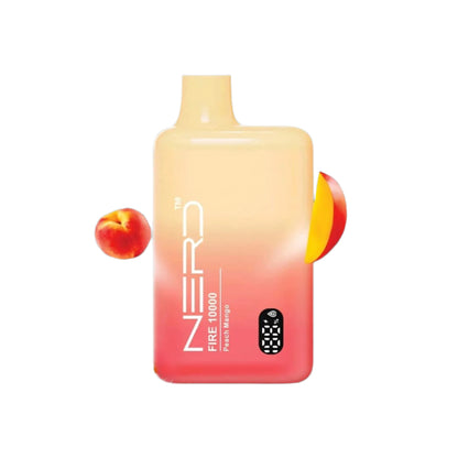 Vape device with 'NERD' branding and 'Peach Mango' flavor on a white background