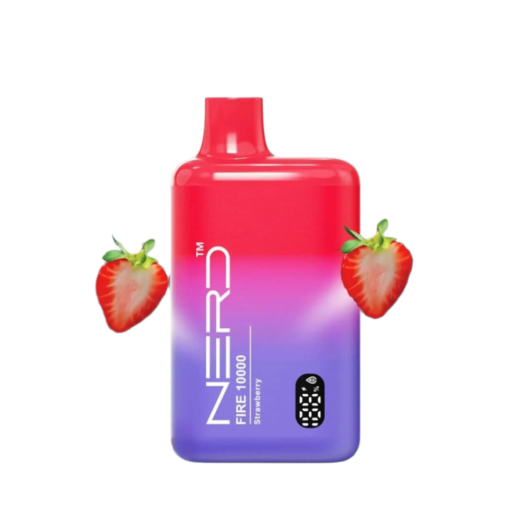 Vape device with strawberry flavor on a white background, featuring NERD branding.