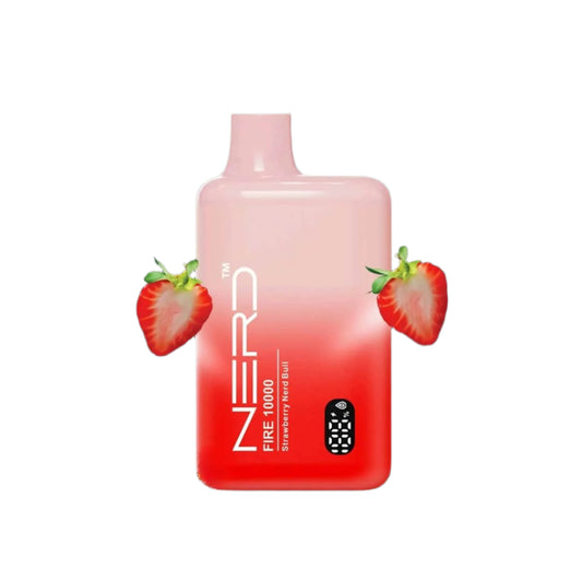 Vape device with strawberry flavor on a white background, featuring the NERD brand.