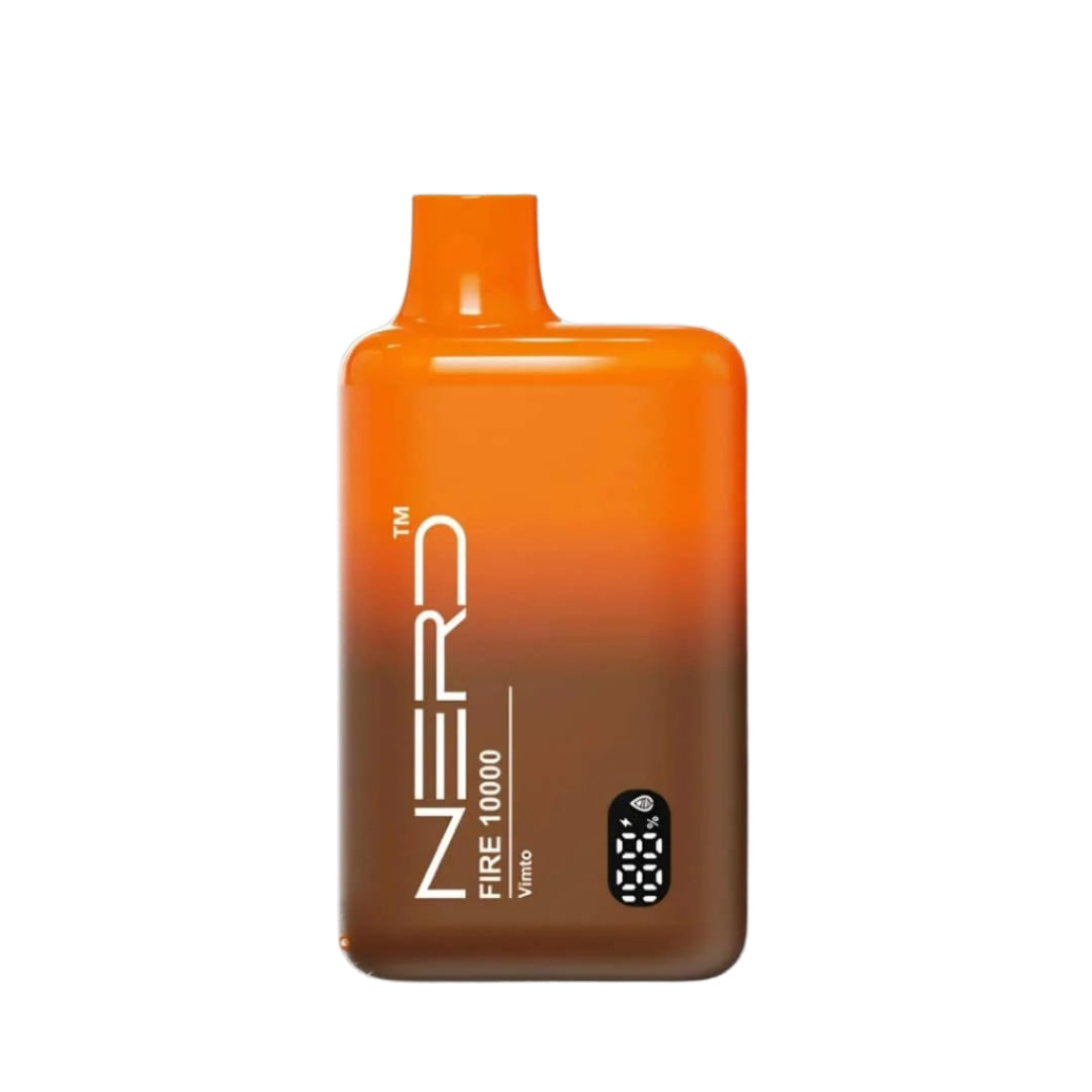 Orange vape device with 'NERD' branding on a white background