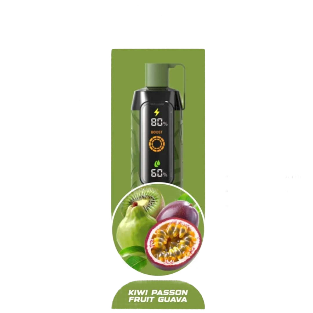 Vape device packaging with NERD Clouds branding and kiwi passion fruit guava flavor.