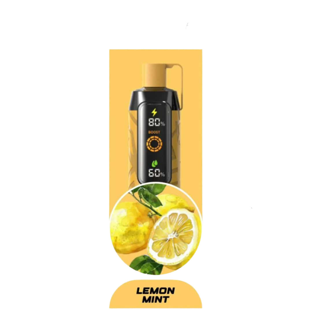 Vape device packaging with lemon and mint illustration on a white background