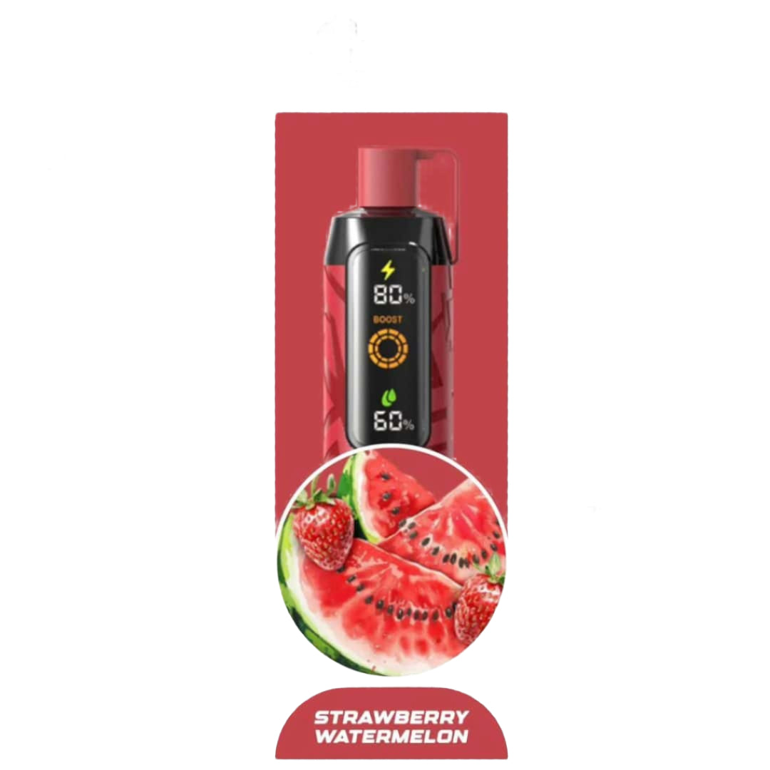 Vape device packaging with strawberry watermelon flavor on a white background