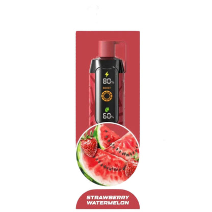Vape device packaging with strawberry watermelon flavor on a white background
