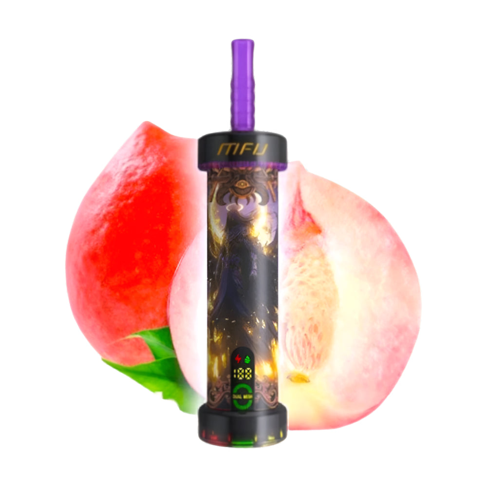 Vape device with digital display on a white background, surrounded by watermelon slices.