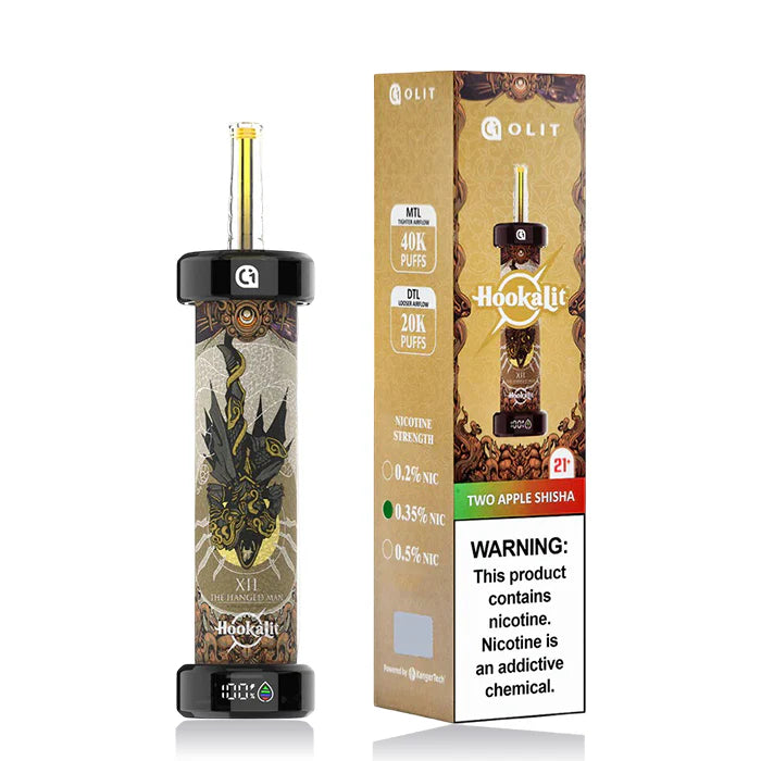 Hookahlit vape device and packaging on a white background
