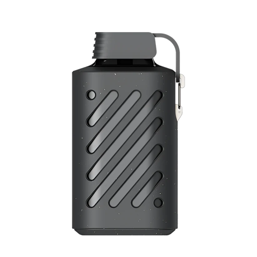 Black water bottle with a metallic cap on a white background
