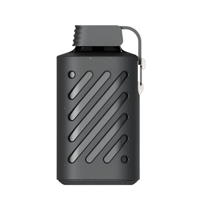 Black water bottle with a metallic cap on a white background