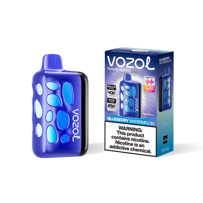 Blue Vozol vape device and packaging on a white background