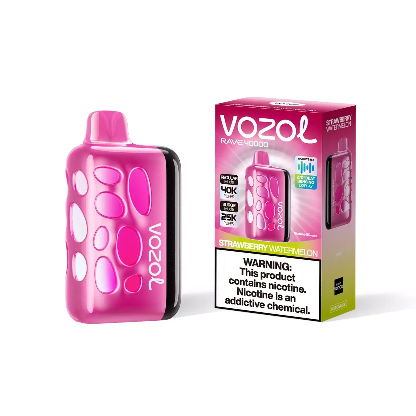 Pink Vozol vape device with packaging on a white background