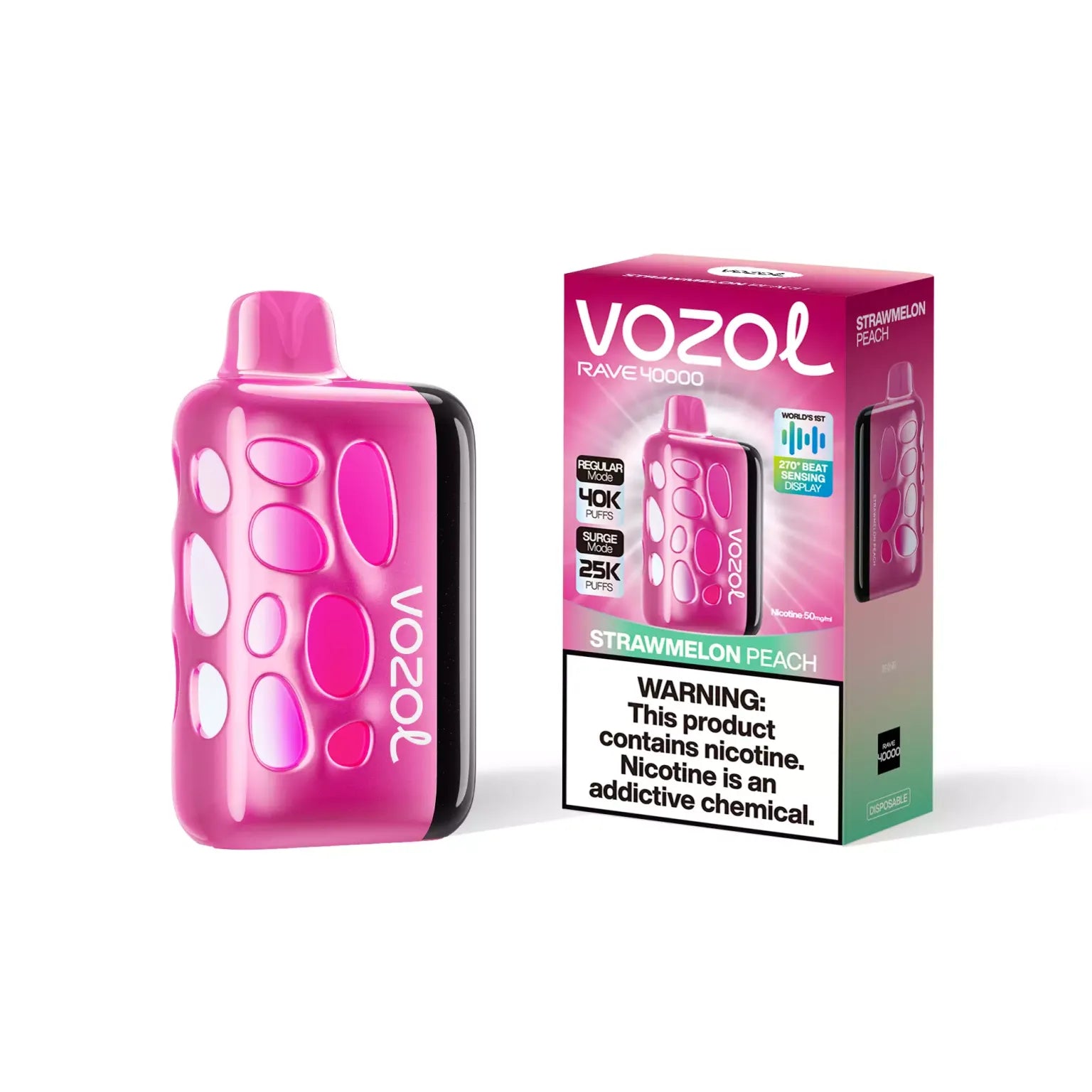 Pink Vozol vape device with packaging on a white background