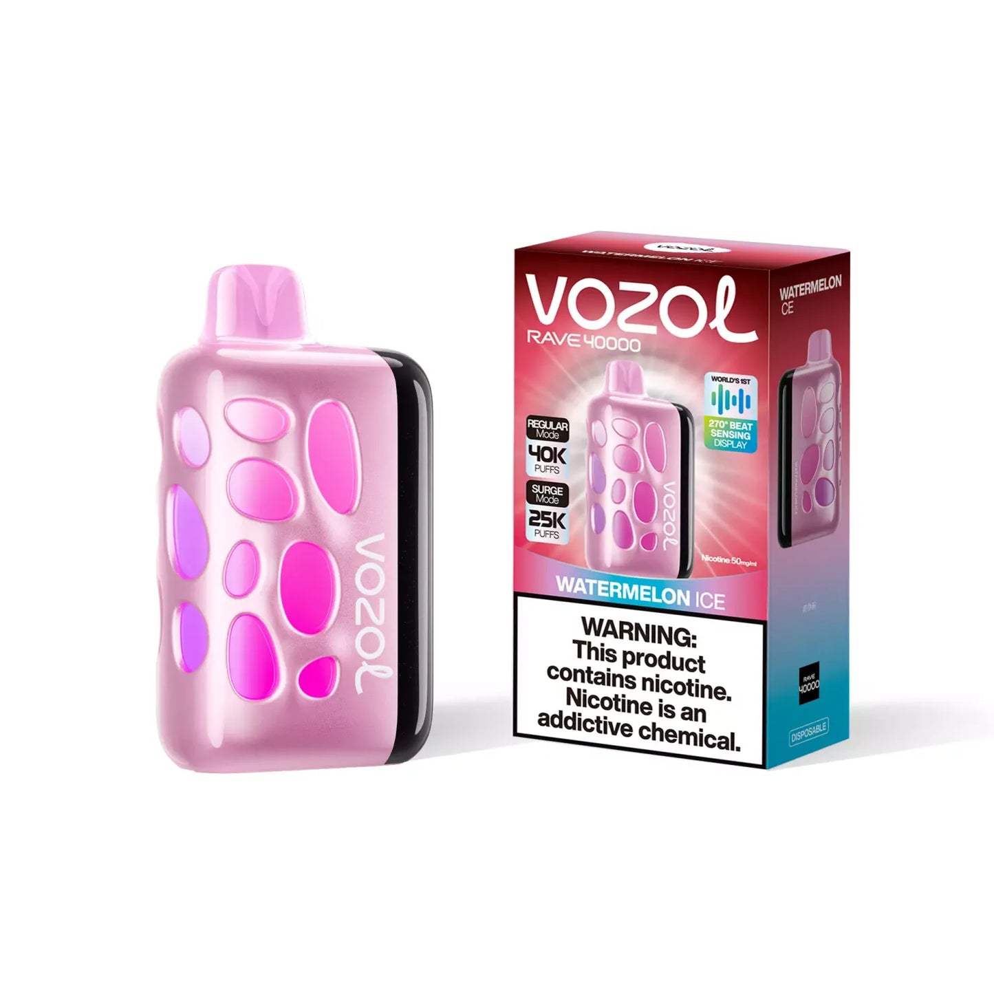 Pink Vozol vape device with packaging on a white background