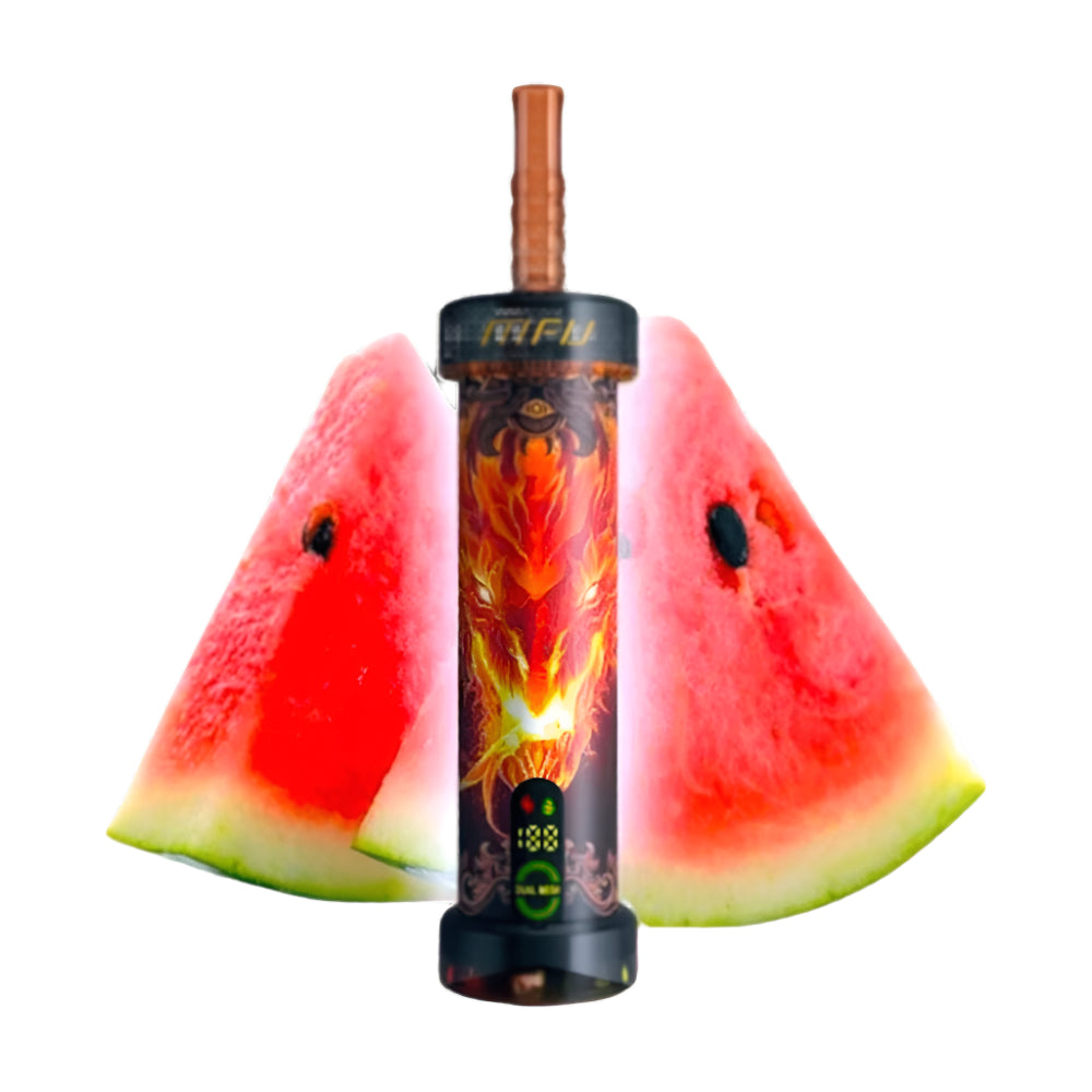 Vape device with watermelon design on a white background