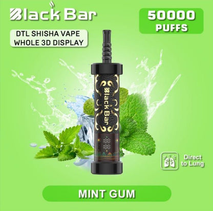 Black Bar DTL Shisha Vape with mint leaves on a green background