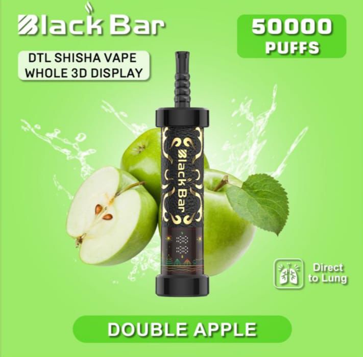 Black Bar DTL Shisha Vape with 'Double Apple' flavor on a green background
