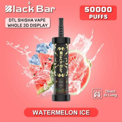 Black Bar DTL Shisha Vape with watermelon ice flavor on a pink background