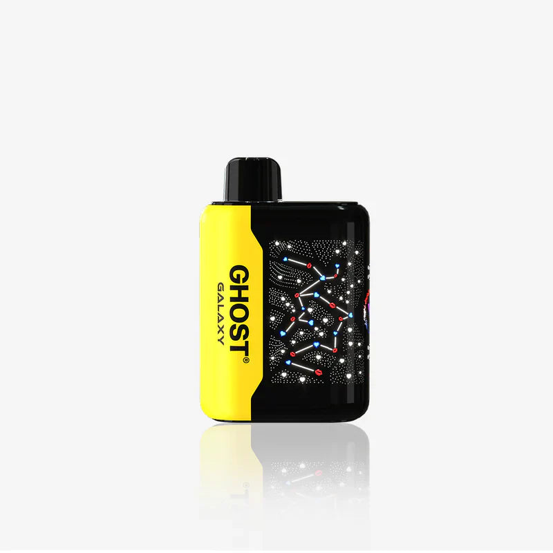 Yellow and black vape device with 'Ghost' branding on a white background