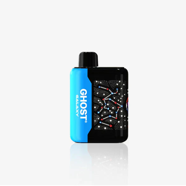 Ghost vape device with blue and black design on a white background