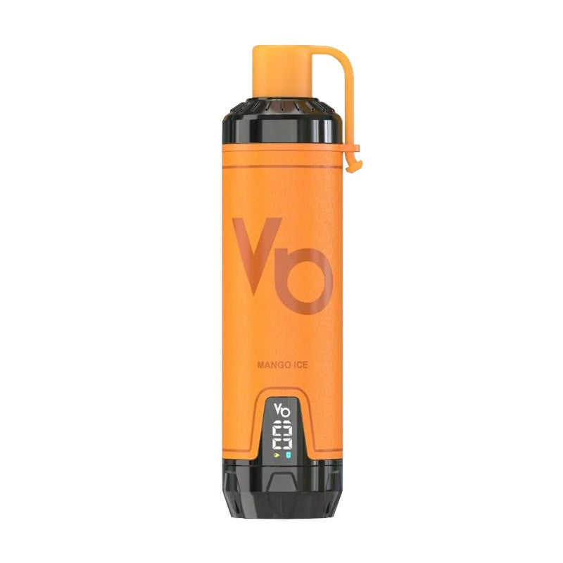 Orange vape device with black accents on a white background